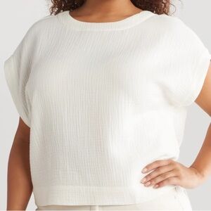 Madewell Joy short sleeve cotton Top in off~white size LARGE